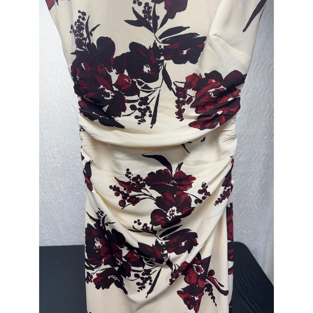 Abercrombie & Fitch Floral Ruched Maxi Dress Cream Burgundy XS 159D2911